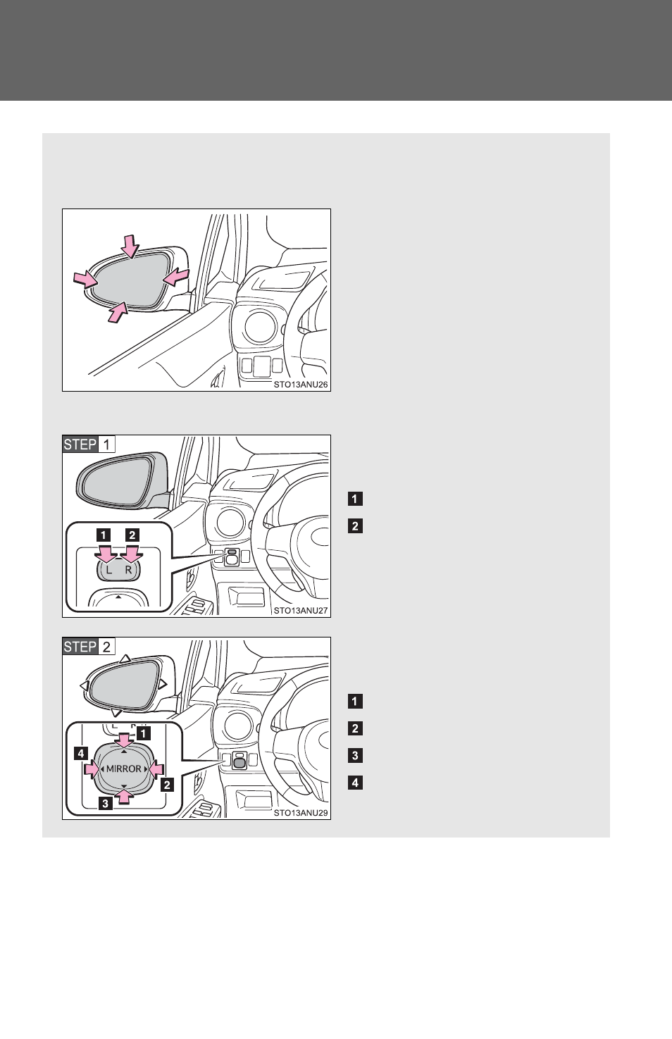 Outside rear view mirrors | TOYOTA 2012 Yaris Hatchback User Manual | Page 46 / 365