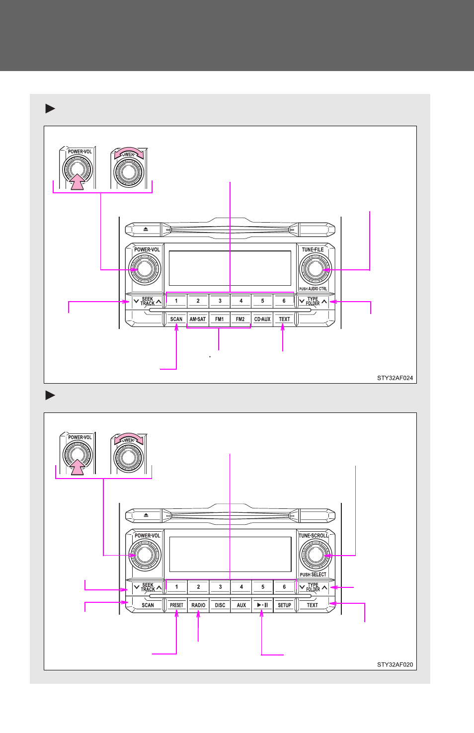 Using the radio, Type a type b | TOYOTA 2012 Tacoma User Manual | Page 233 / 594