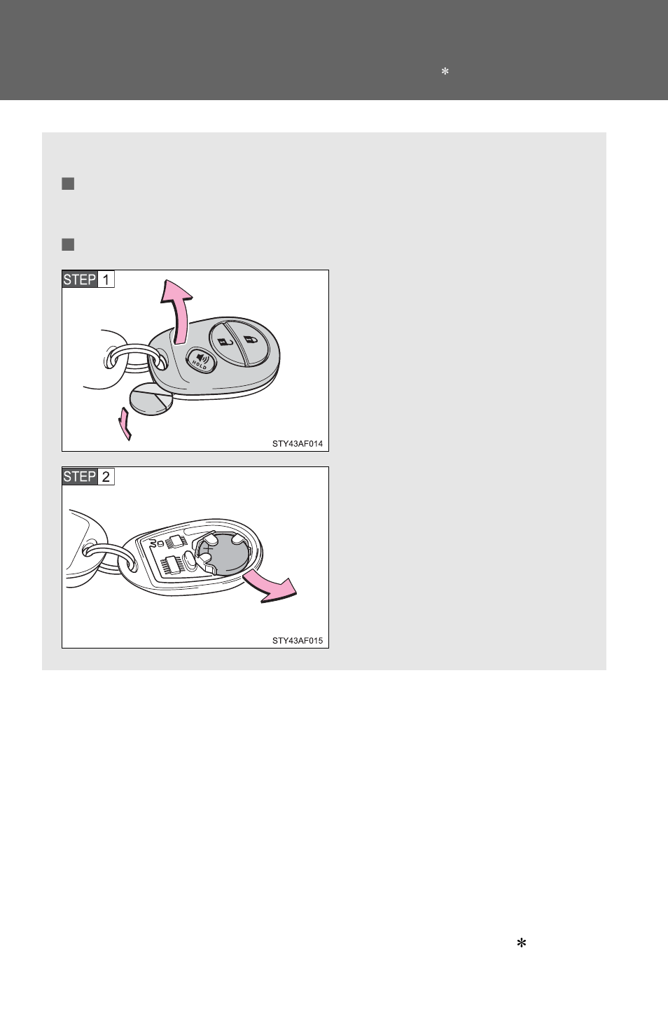 Wireless remote control battery | TOYOTA 2012 Tacoma User Manual | Page 444 / 594