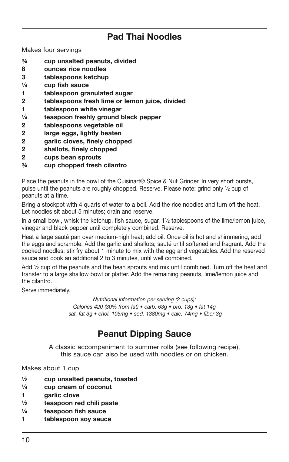 Pad thai noodles, Peanut dipping sauce | Cuisinart SG-10 User Manual | Page 10 / 20