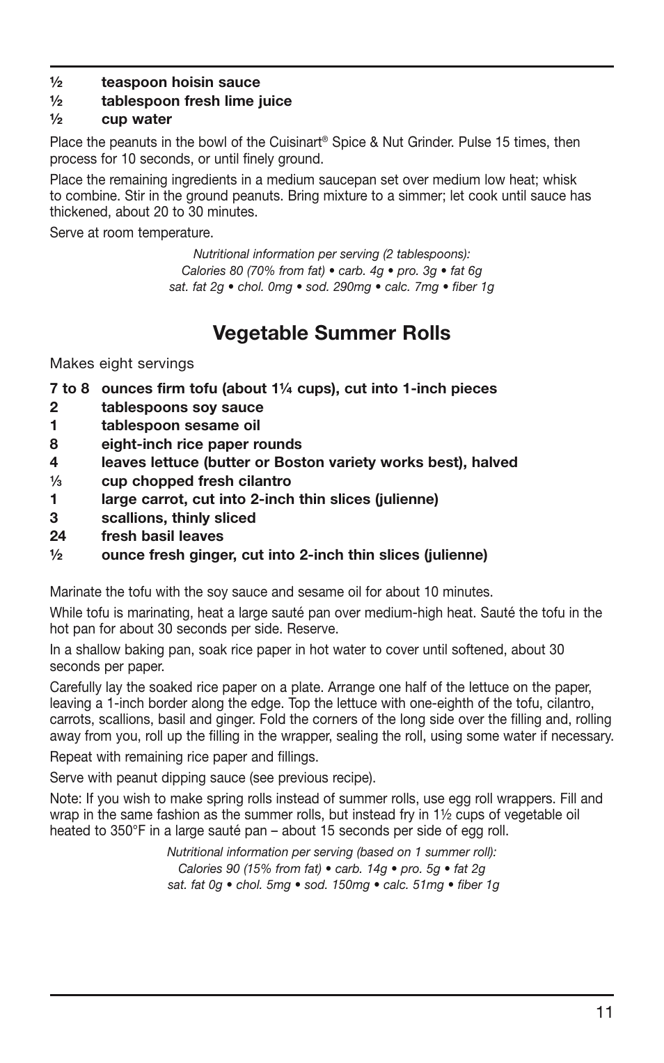 Vegetable summer rolls | Cuisinart SG-10 User Manual | Page 11 / 20