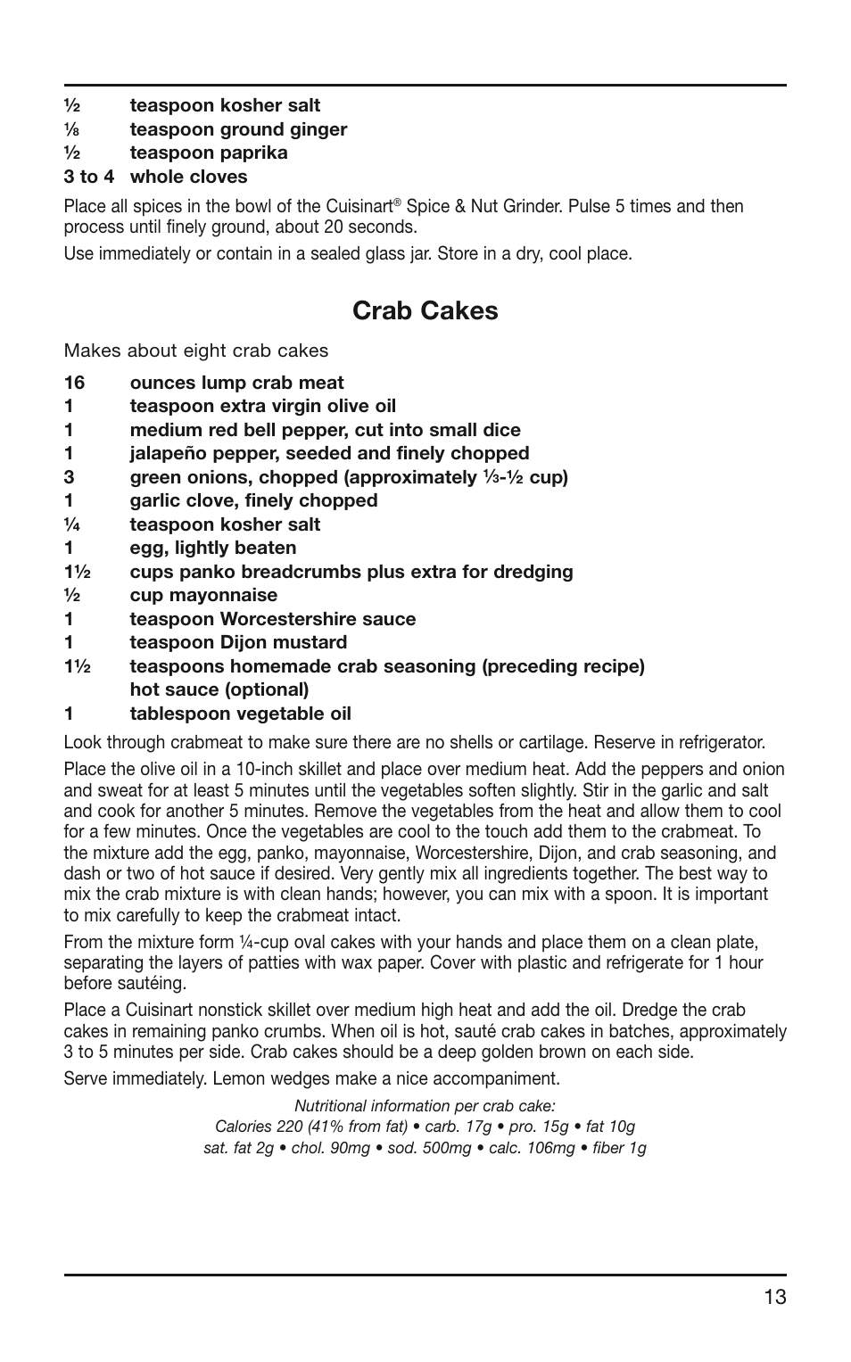 Crab cakes | Cuisinart SG-10 User Manual | Page 13 / 20
