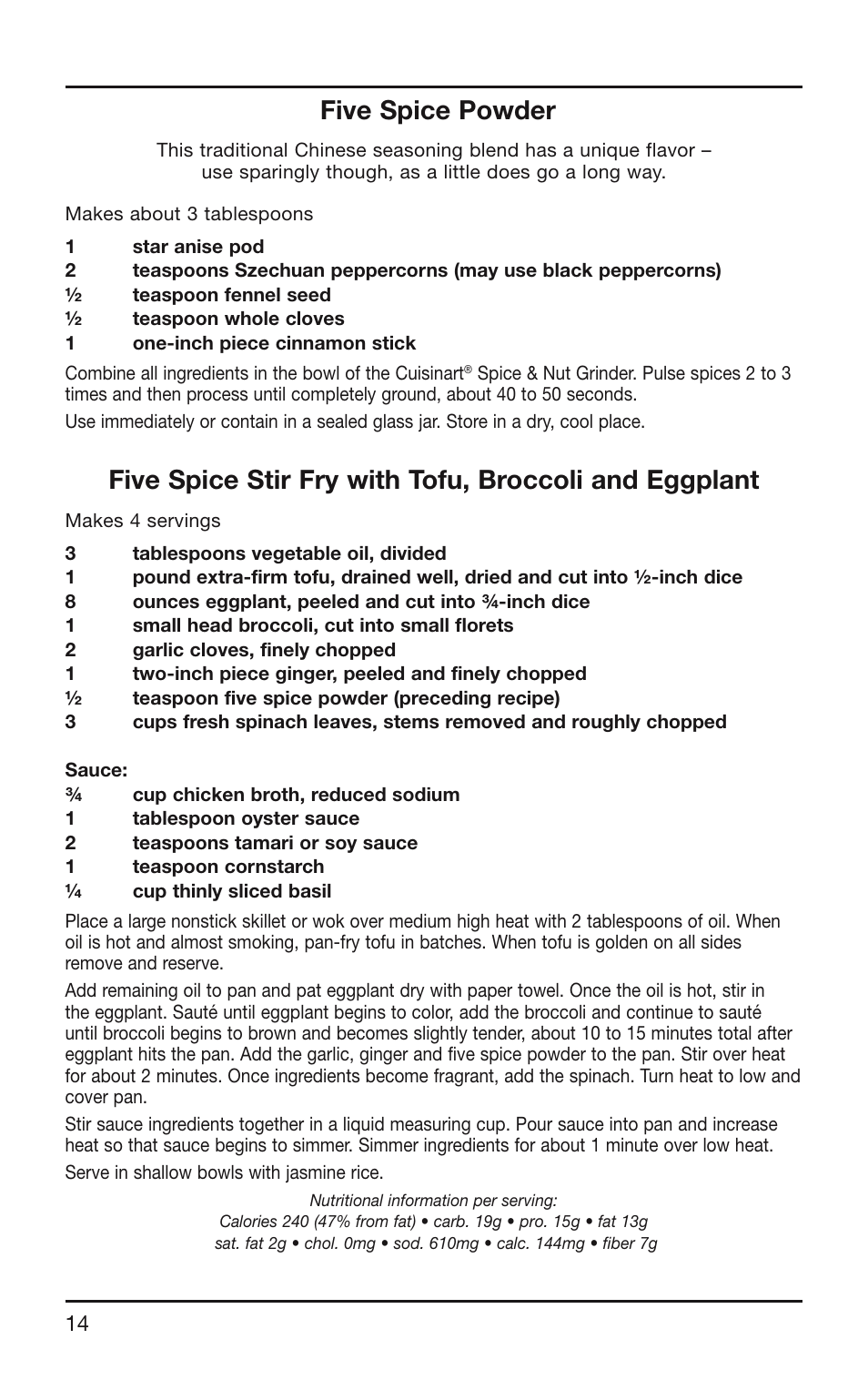 Five spice powder | Cuisinart SG-10 User Manual | Page 14 / 20