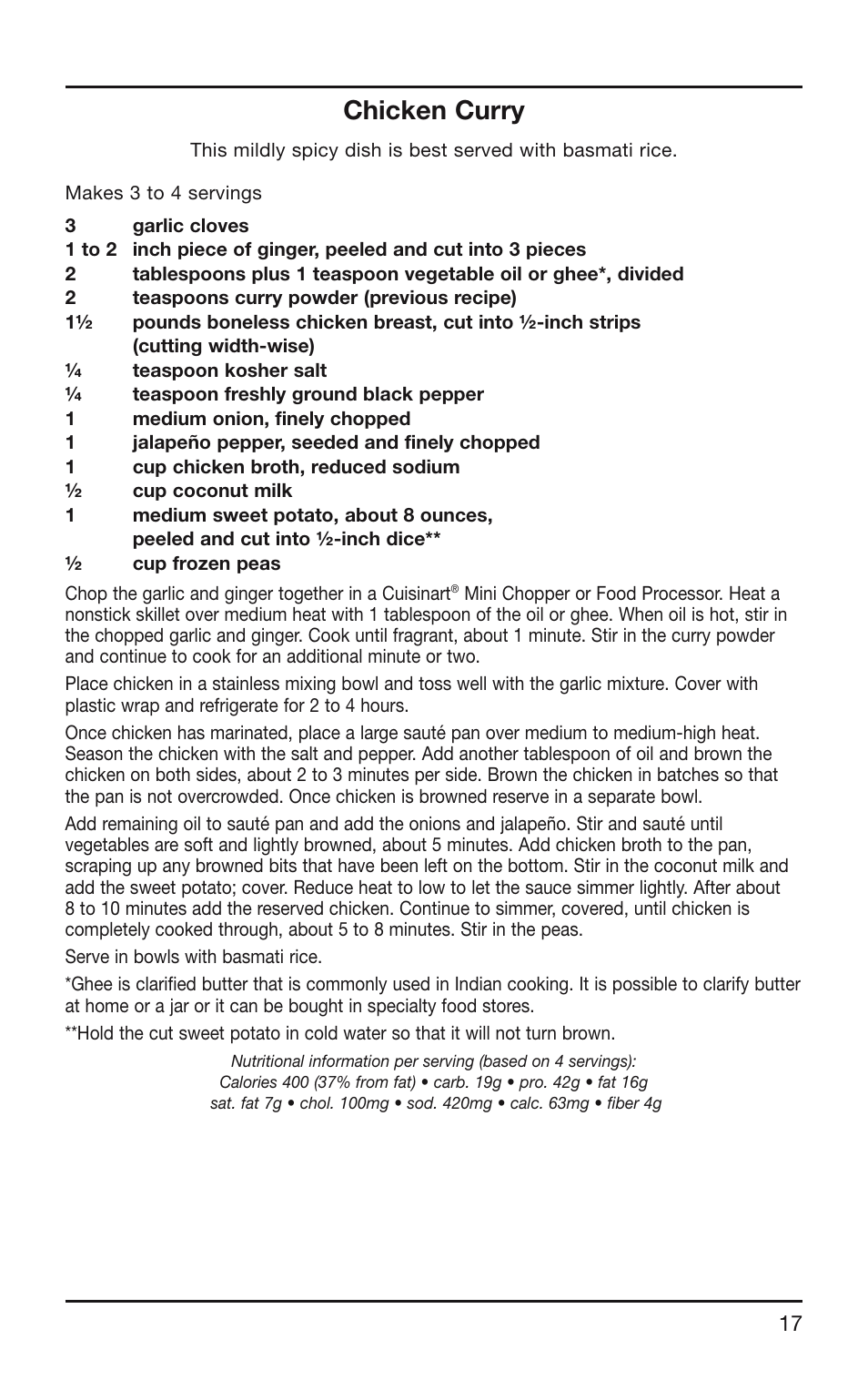 Chicken curry | Cuisinart SG-10 User Manual | Page 17 / 20