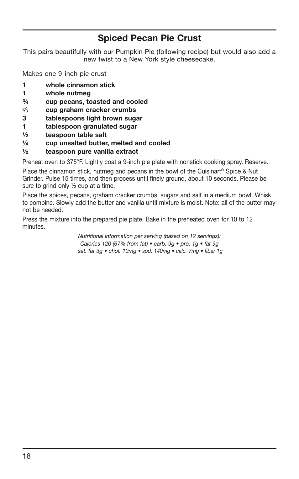 Spiced pecan pie crust | Cuisinart SG-10 User Manual | Page 18 / 20