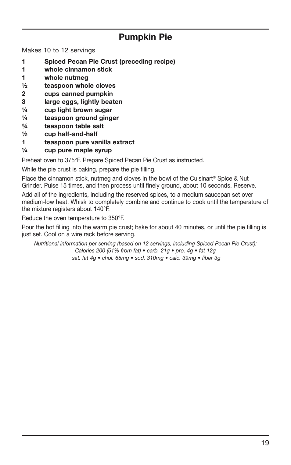Pumpkin pie | Cuisinart SG-10 User Manual | Page 19 / 20