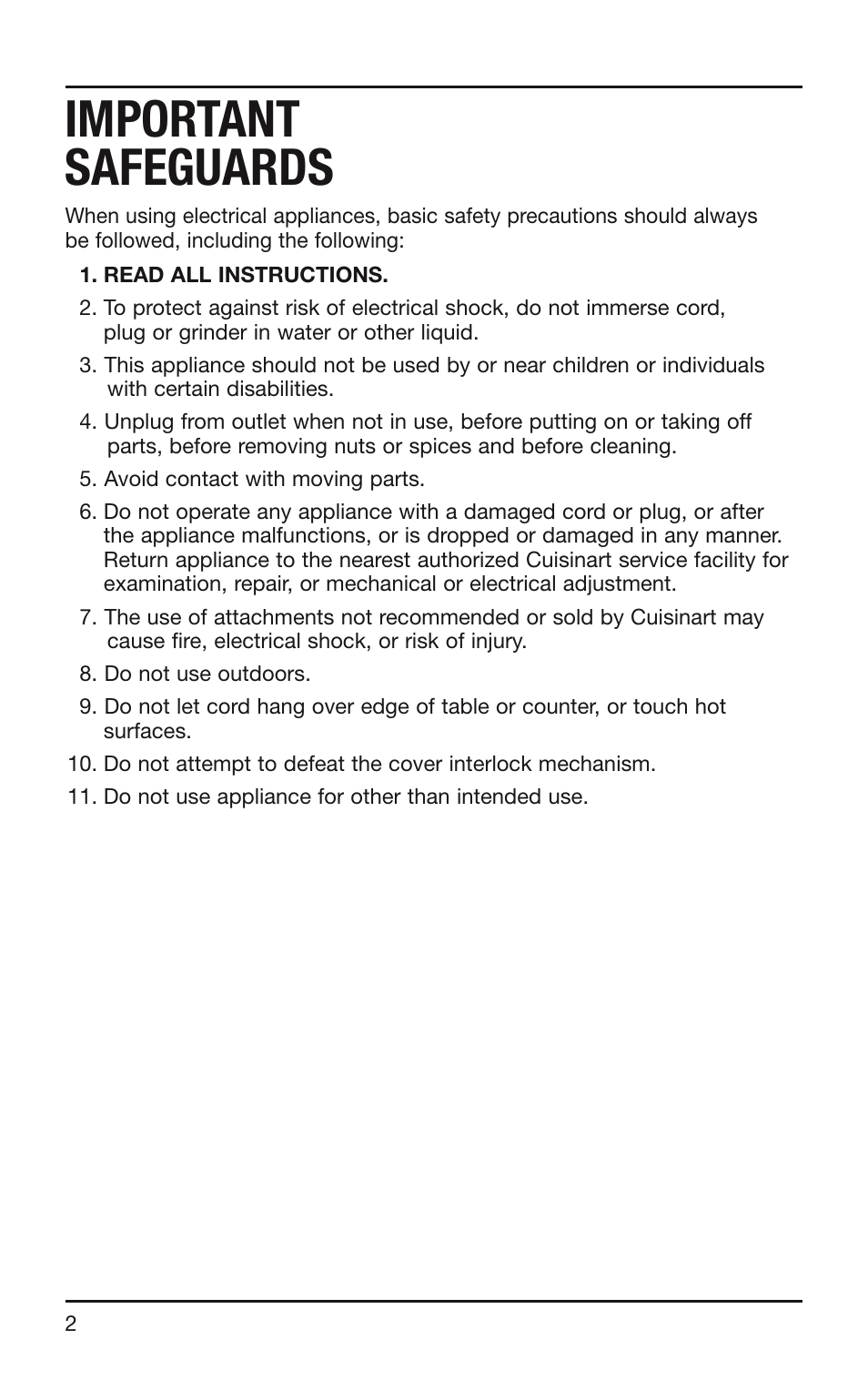 Important safeguards | Cuisinart SG-10 User Manual | Page 2 / 20