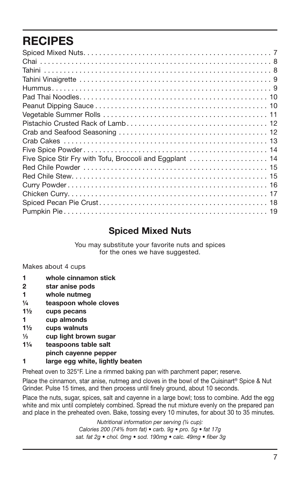 Recipes, Spiced mixed nuts | Cuisinart SG-10 User Manual | Page 7 / 20