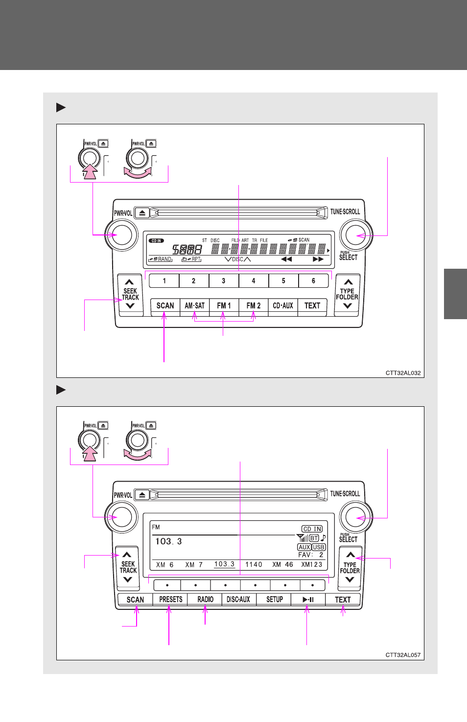 Using the radio, Type a type b | TOYOTA 2012 Matrix User Manual | Page 179 / 481