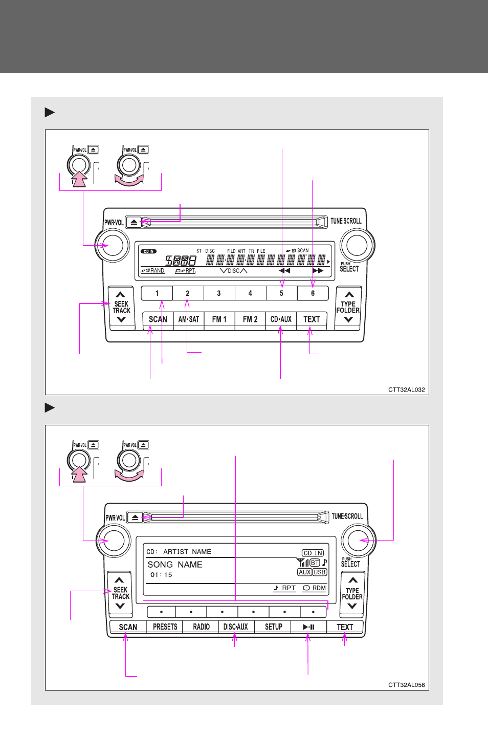 Using the cd player, Type a type b | TOYOTA 2012 Matrix User Manual | Page 186 / 481