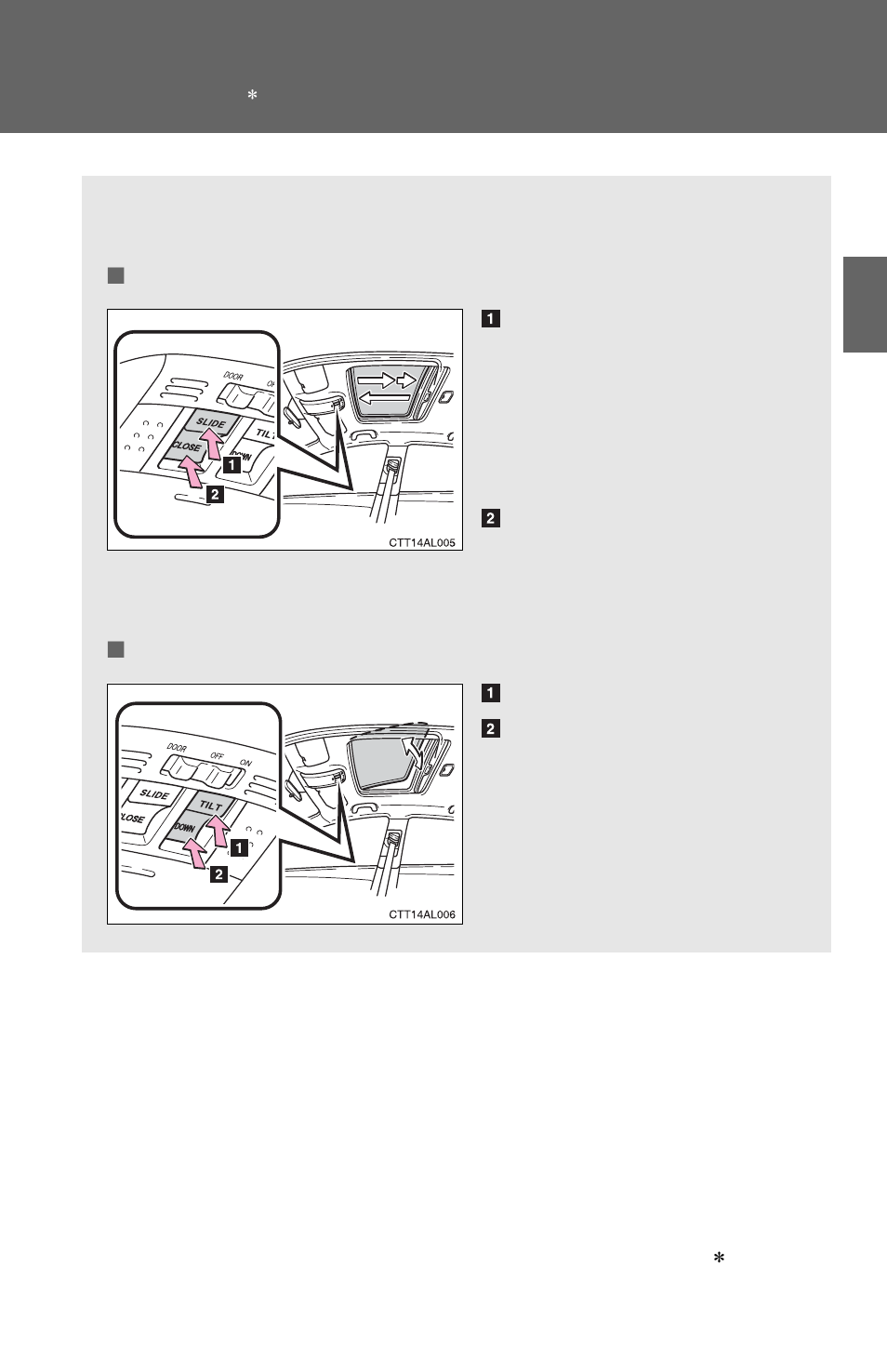 Moon roof | TOYOTA 2012 Matrix User Manual | Page 46 / 481