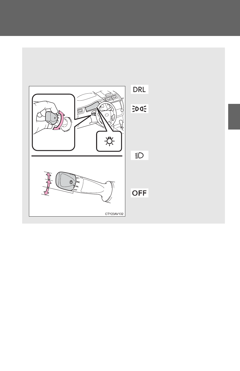 3. operating the lights and wipers, Headlight switch | TOYOTA 2012 Camry User Manual | Page 170 / 499