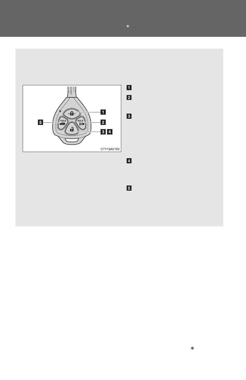 Wireless remote control | TOYOTA 2012 Camry User Manual | Page 30 / 499