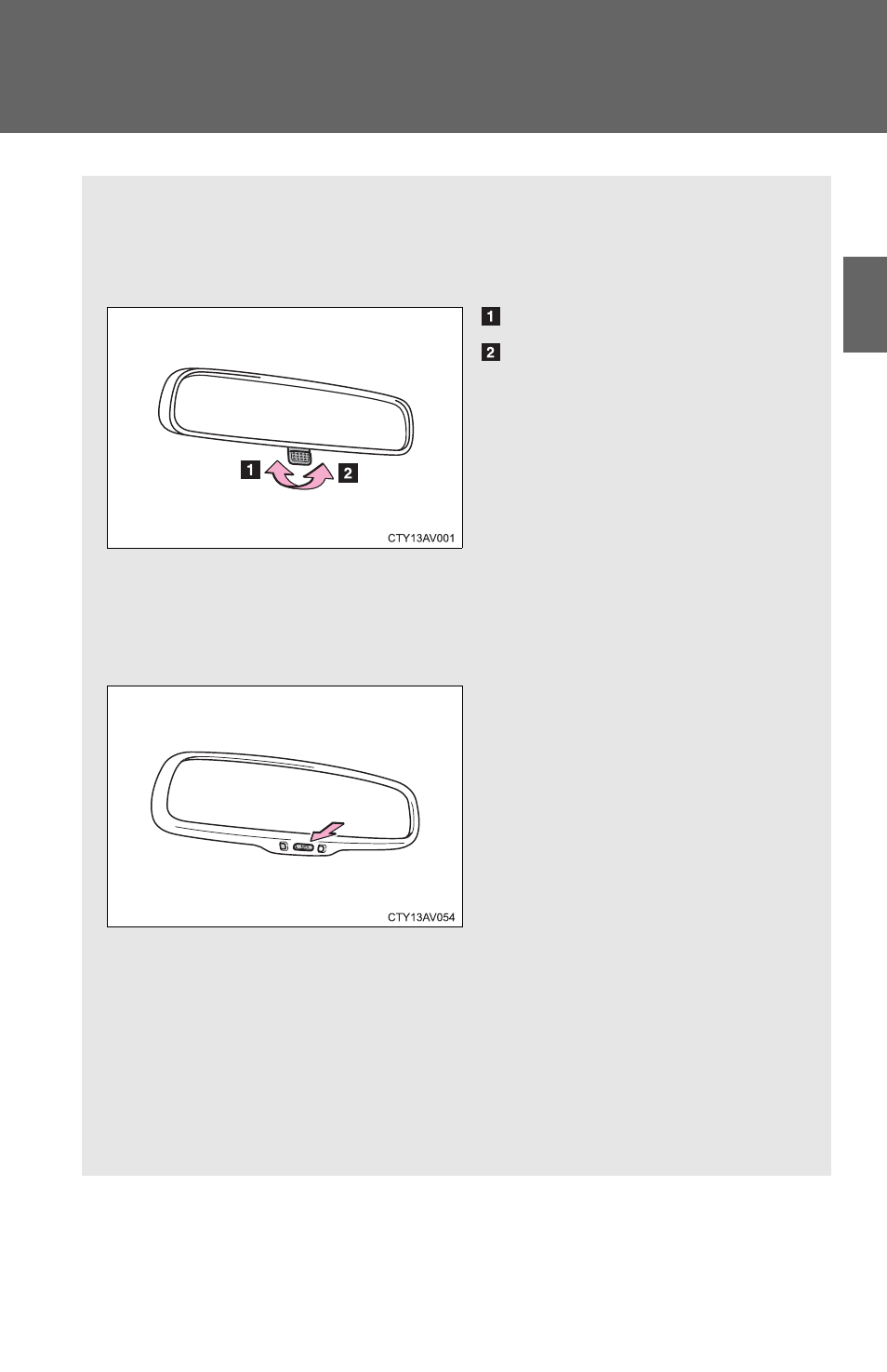 Anti-glare inside rear view mirror | TOYOTA 2012 Camry User Manual | Page 63 / 499