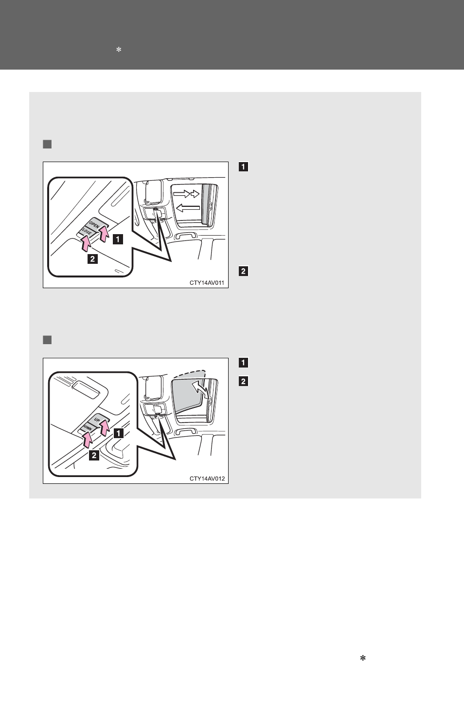 Moon roof | TOYOTA 2012 Camry User Manual | Page 70 / 499