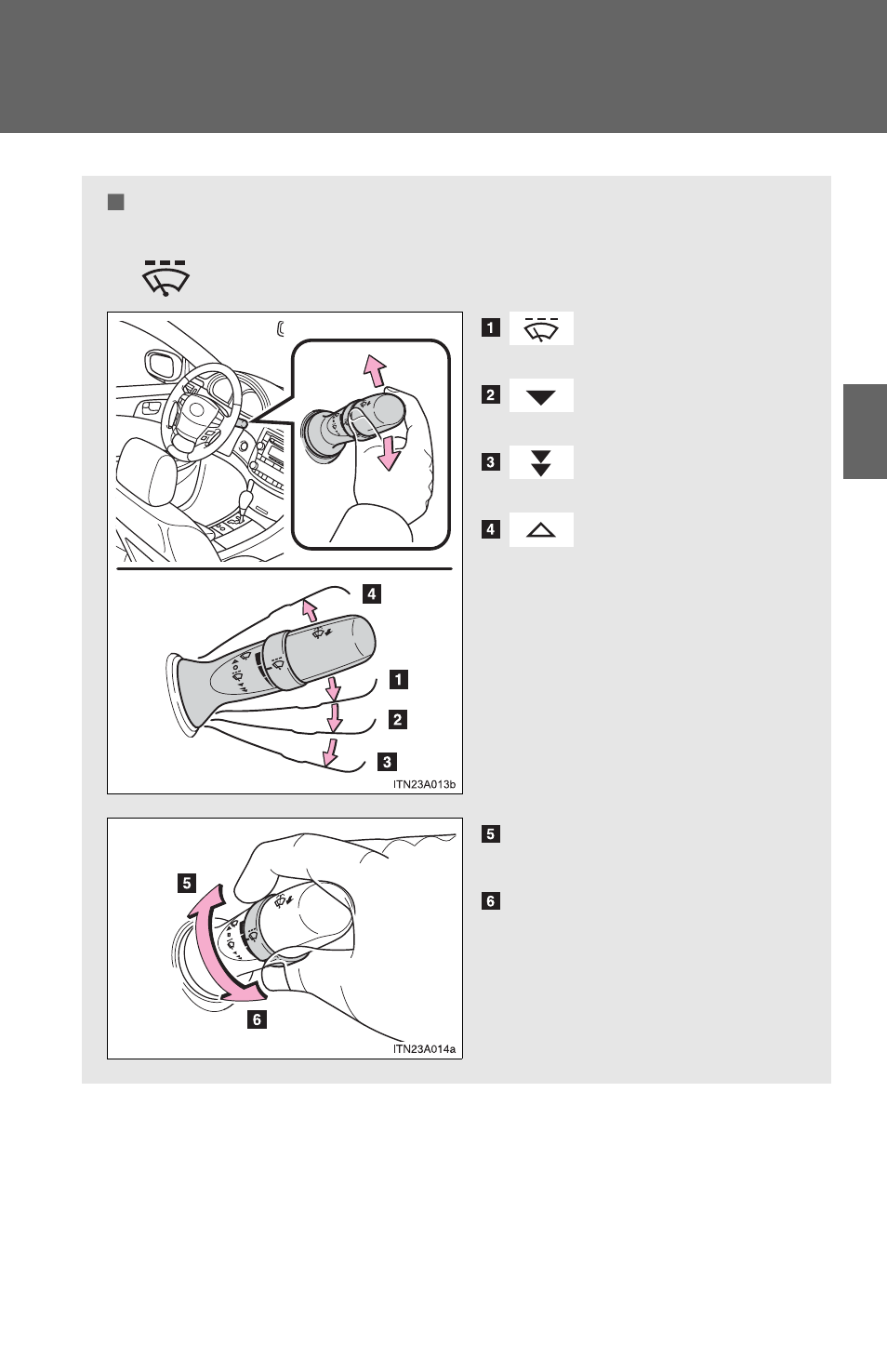 Windshield wipers and washer (type b) | TOYOTA 2012 Avalon User Manual | Page 171 / 548