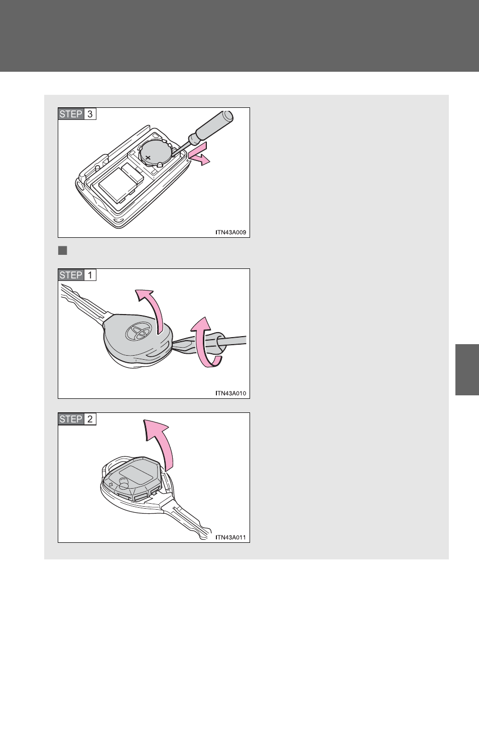 Remove the depleted battery | TOYOTA 2012 Avalon User Manual | Page 420 / 548