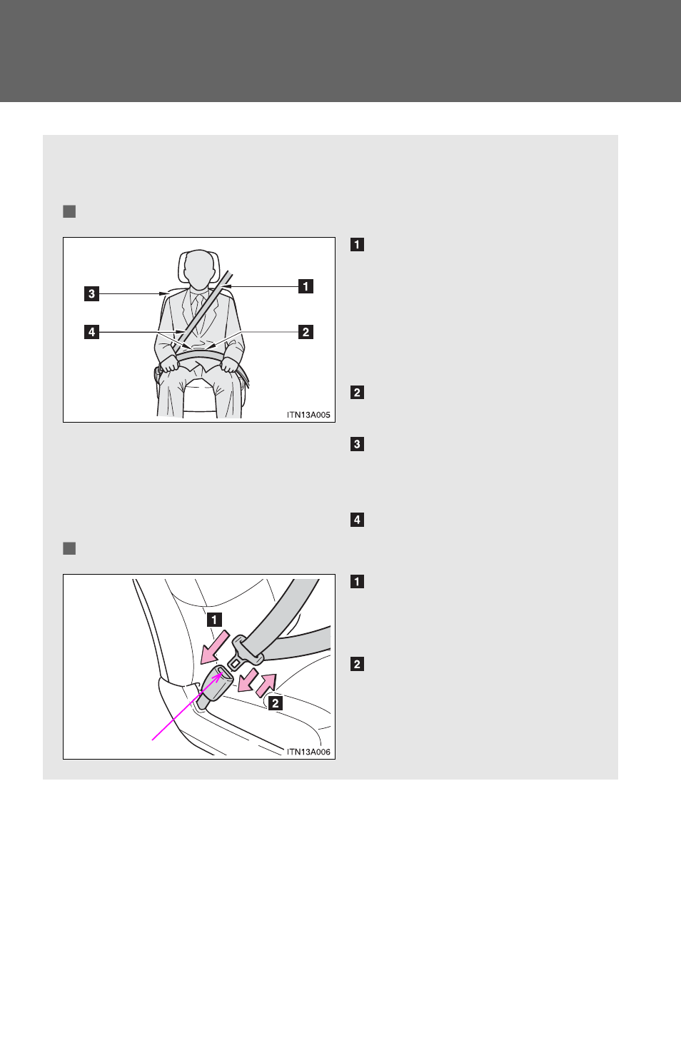 Seat belts | TOYOTA 2012 Avalon User Manual | Page 53 / 548