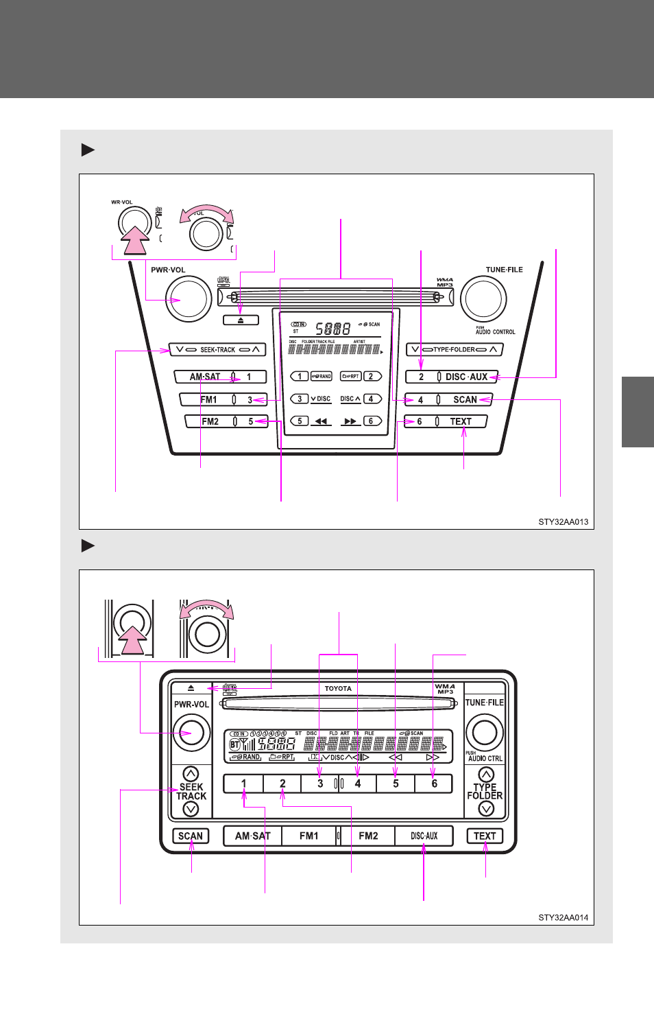 Type a, Type b, Using the cd player | Type a type b | TOYOTA 2011 Yaris Sedan User Manual | Page 197 / 406