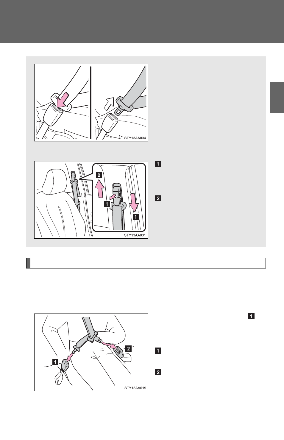 N adjusting the height of the belt (front seats) | TOYOTA 2011 Yaris Sedan User Manual | Page 59 / 406