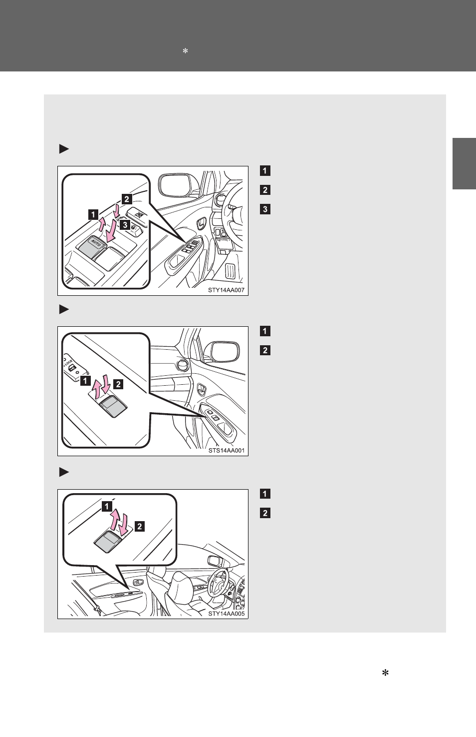 Sec_1-4, 4. opening and closing the windows, Driver’s power window switches | Front passenger’s power window switch, Rear passenger’s power window switch, Power windows | TOYOTA 2011 Yaris Sedan User Manual | Page 71 / 406