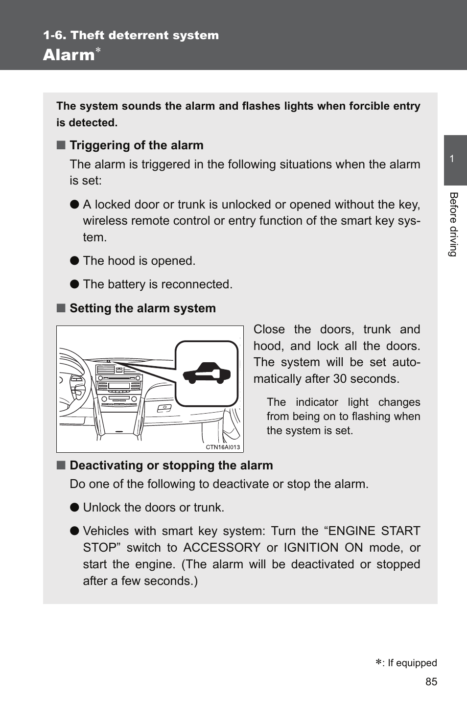 Alarm | TOYOTA 2011 Camry User Manual | Page 113 / 573