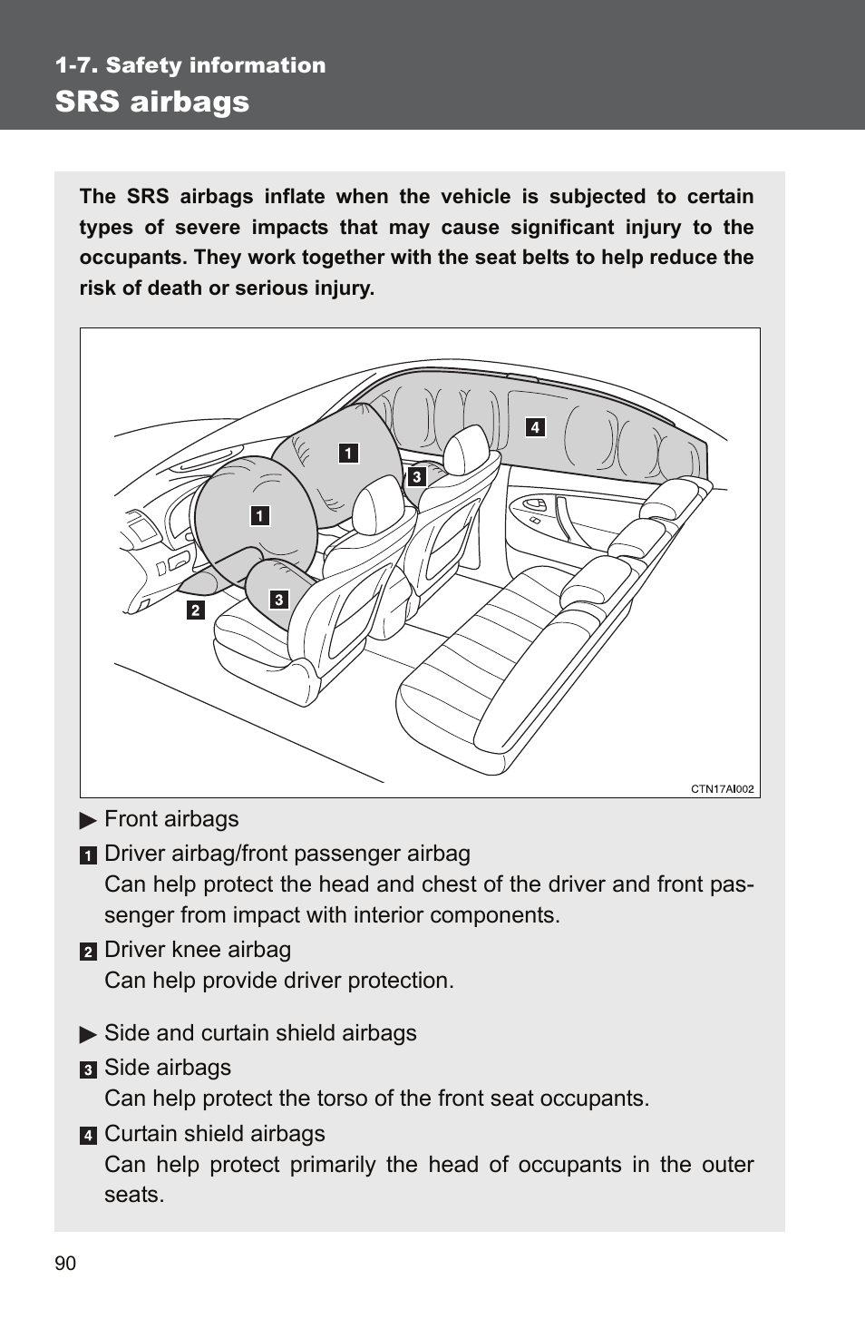 Srs airbags | TOYOTA 2011 Camry User Manual | Page 118 / 573