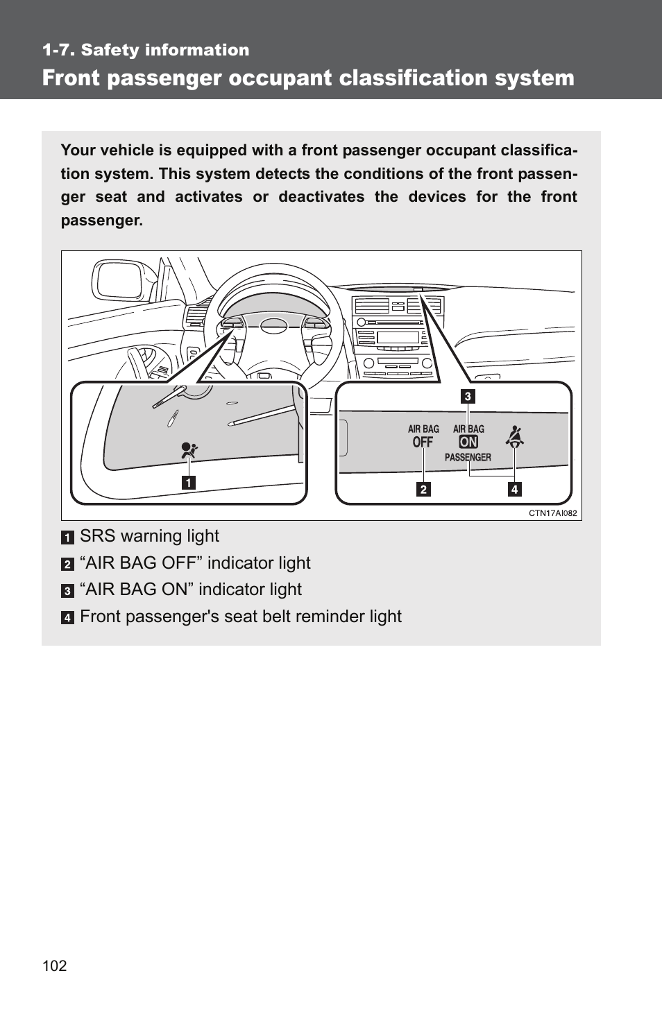 Front passenger occupant classification system | TOYOTA 2011 Camry User Manual | Page 130 / 573