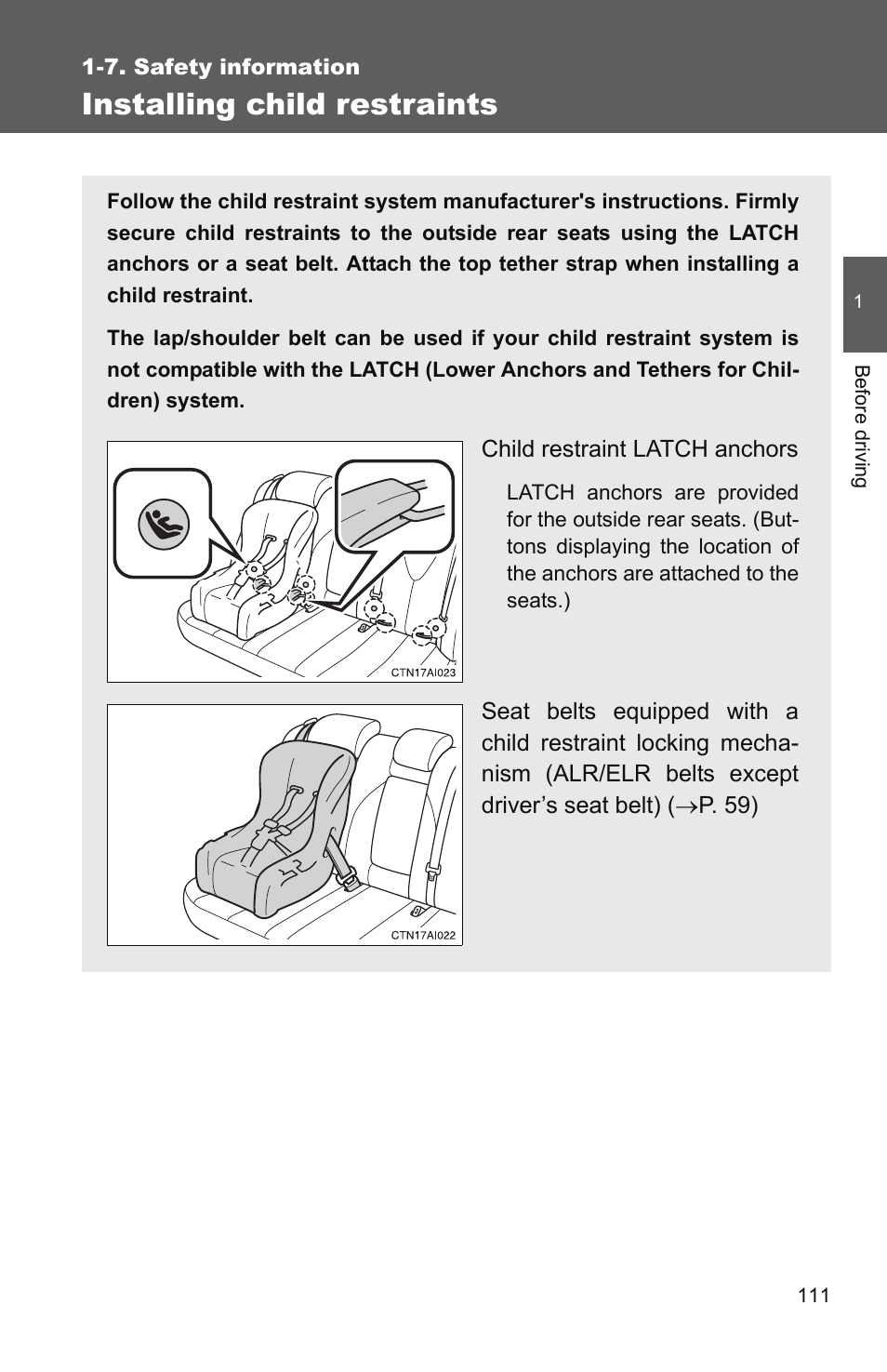 Installing child restraints | TOYOTA 2011 Camry User Manual | Page 139 / 573