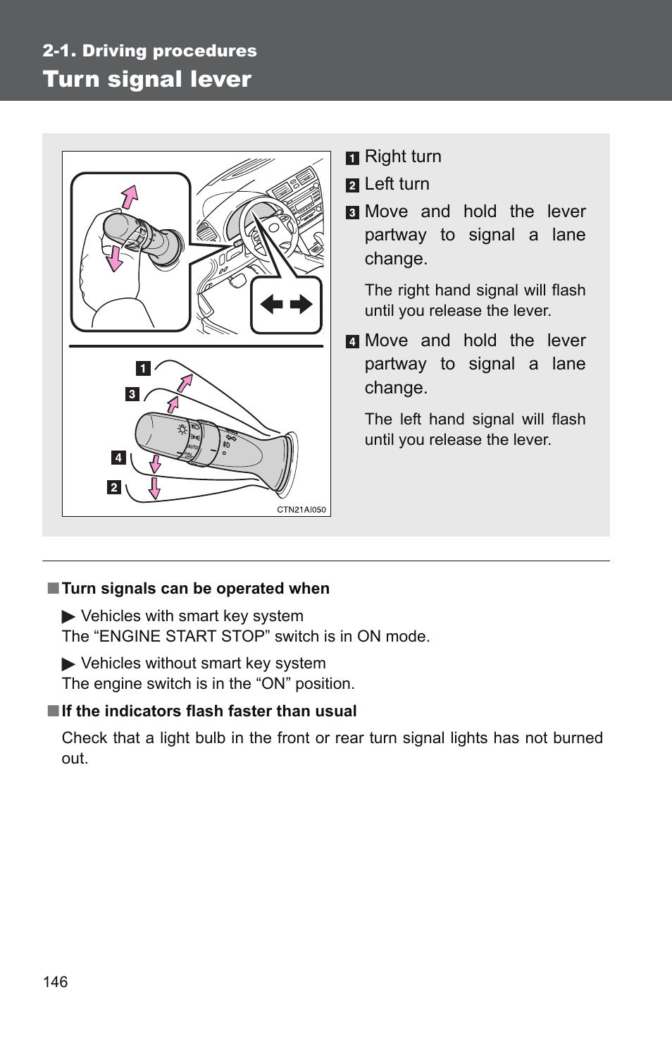 Turn signal lever | TOYOTA 2011 Camry User Manual | Page 173 / 573