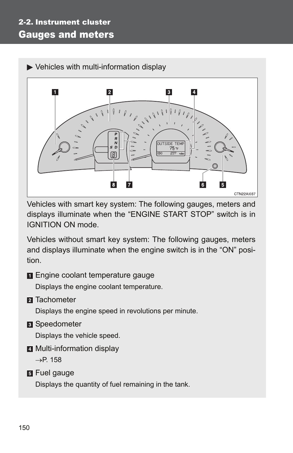 2. instrument cluster, Gauges and meters | TOYOTA 2011 Camry User Manual | Page 177 / 573