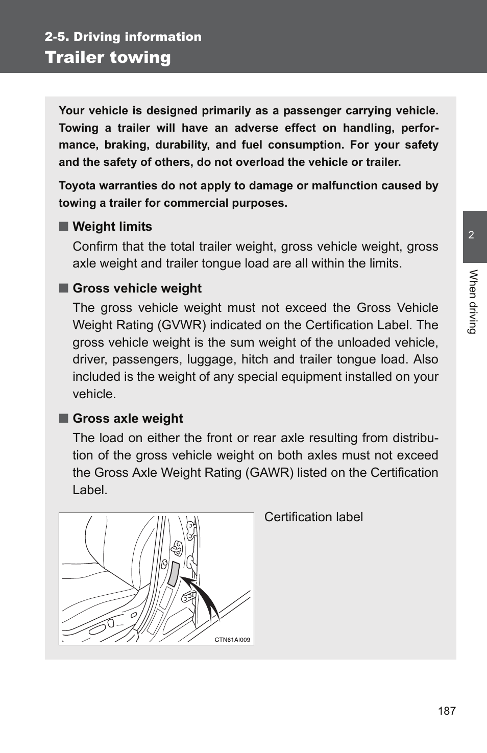 Trailer towing | TOYOTA 2011 Camry User Manual | Page 214 / 573
