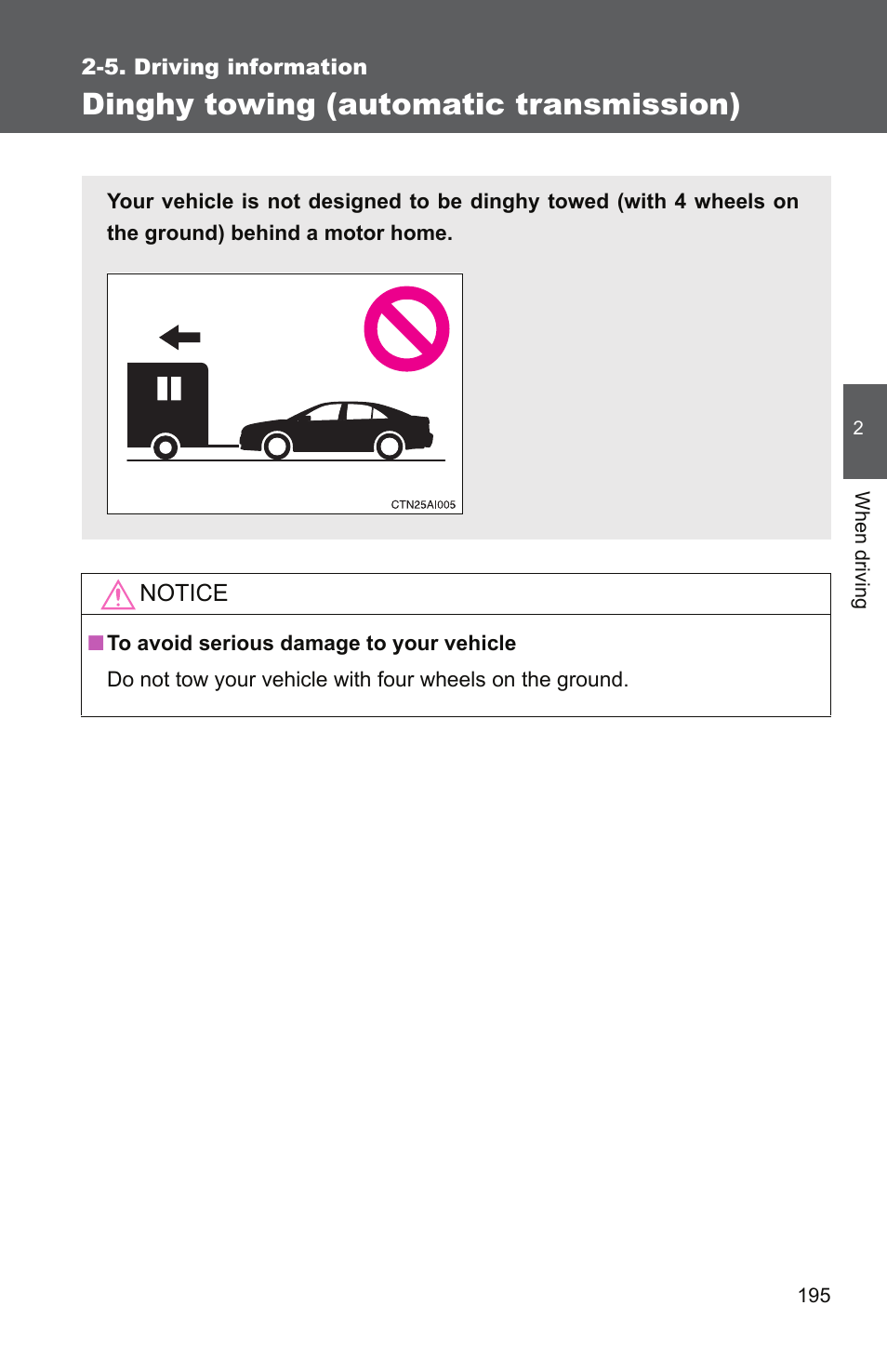 Dinghy towing (automatic transmission) | TOYOTA 2011 Camry User Manual | Page 222 / 573