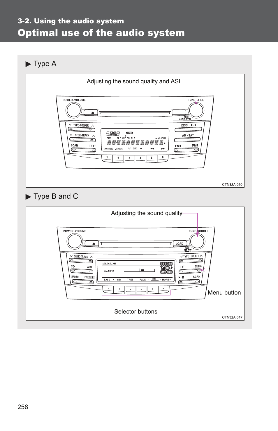 P. 258, Optimal use of the audio system | TOYOTA 2011 Camry User Manual | Page 283 / 573