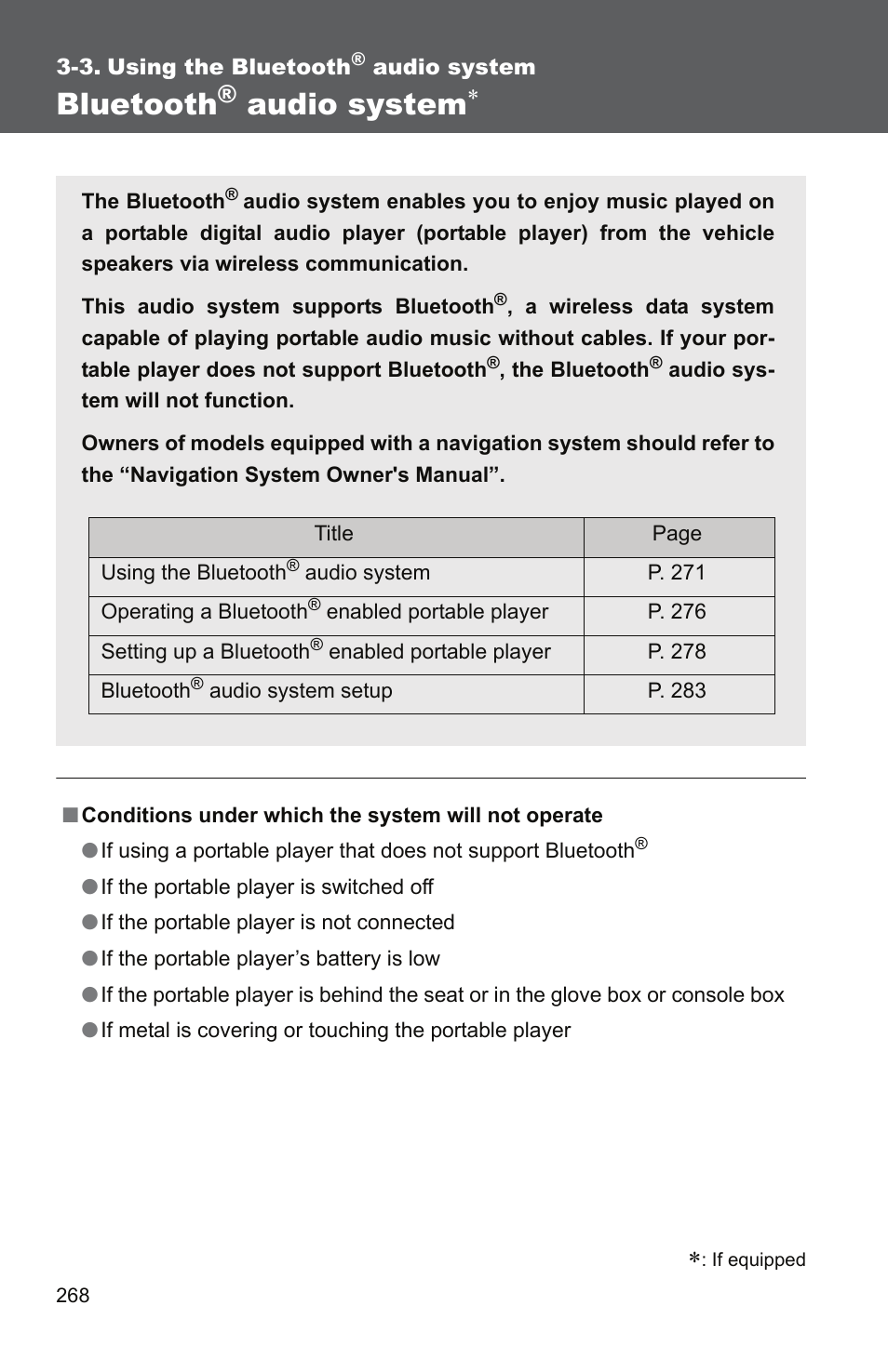 3. using the bluetooth® audio system, Bluetooth, Audio system | TOYOTA 2011 Camry User Manual | Page 293 / 573