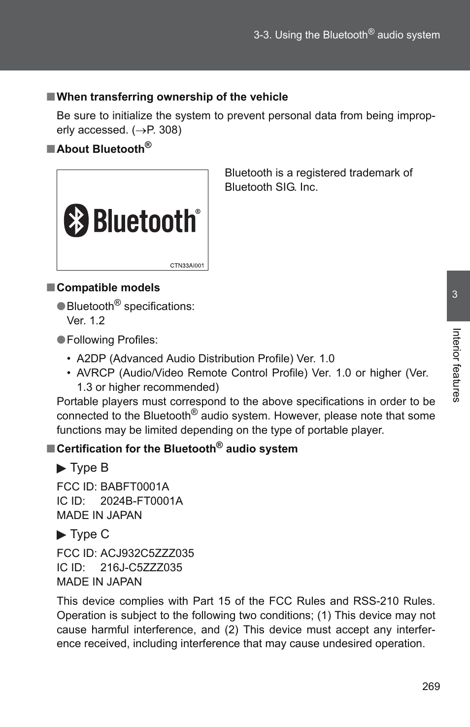 Type b, Type c | TOYOTA 2011 Camry User Manual | Page 294 / 573