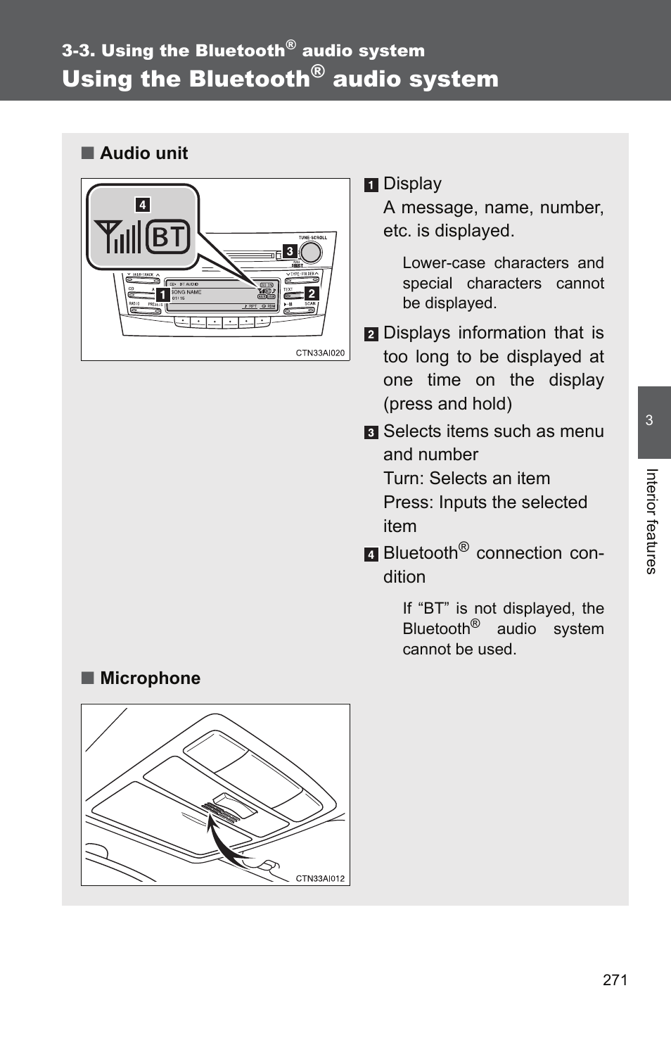 P. 271, Using the bluetooth, Audio system | TOYOTA 2011 Camry User Manual | Page 296 / 573