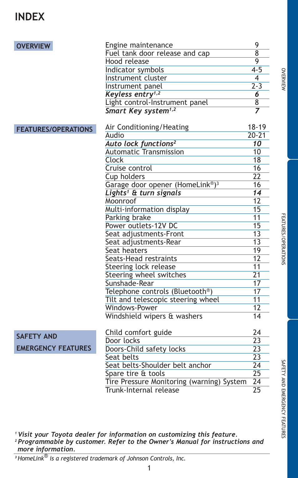 Index | TOYOTA 2011 Camry User Manual | Page 3 / 573