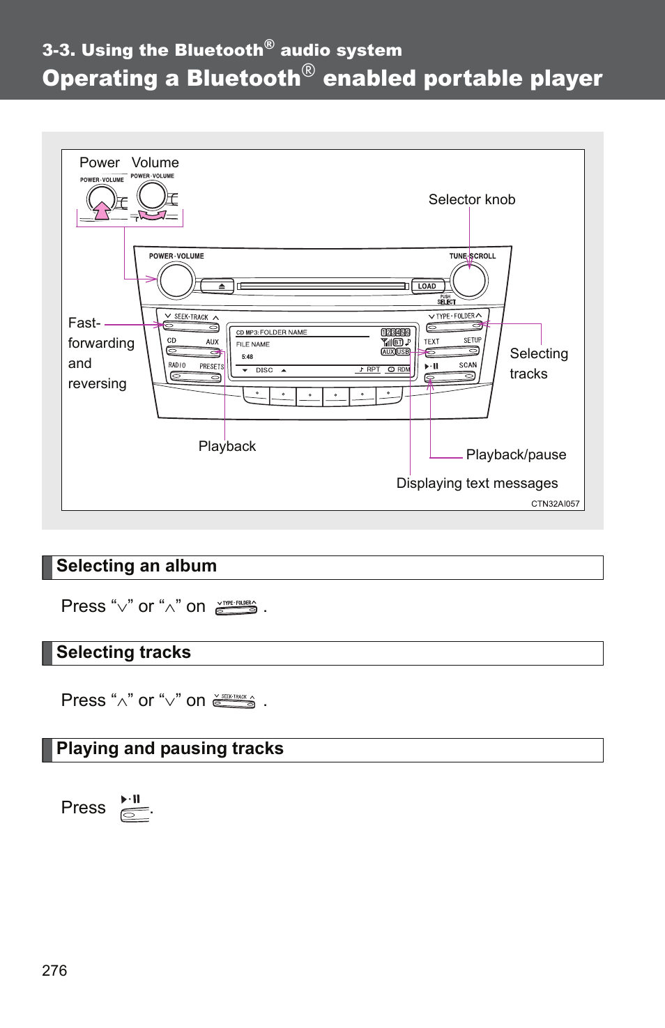 P. 276, Operating a bluetooth, Enabled portable player | TOYOTA 2011 Camry User Manual | Page 301 / 573