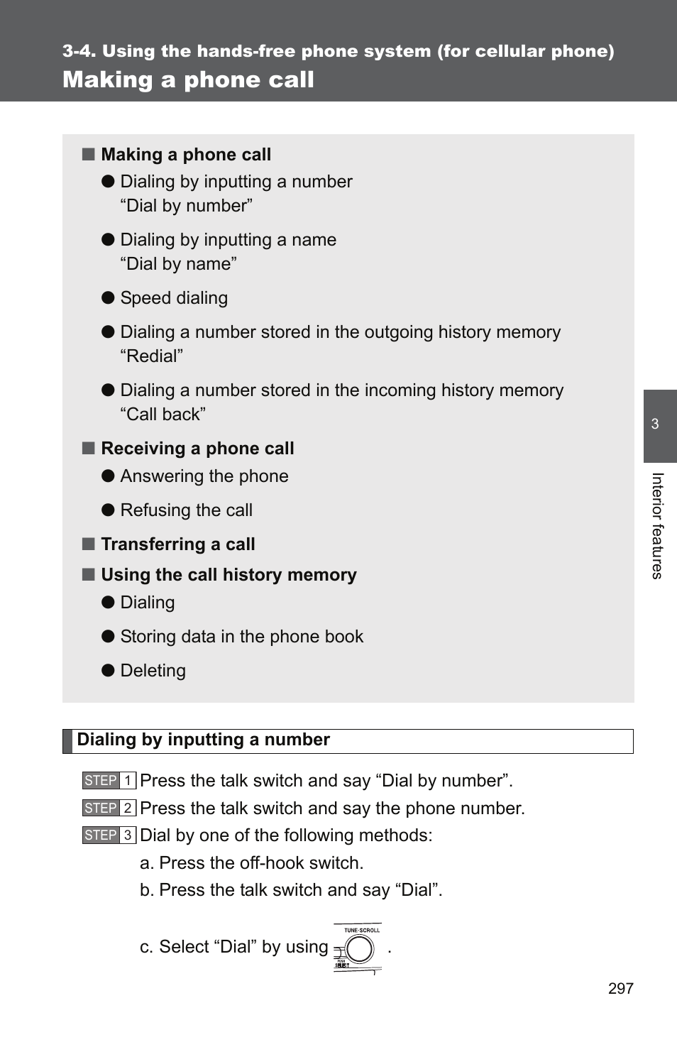 P. 297, Making a phone call | TOYOTA 2011 Camry User Manual | Page 322 / 573