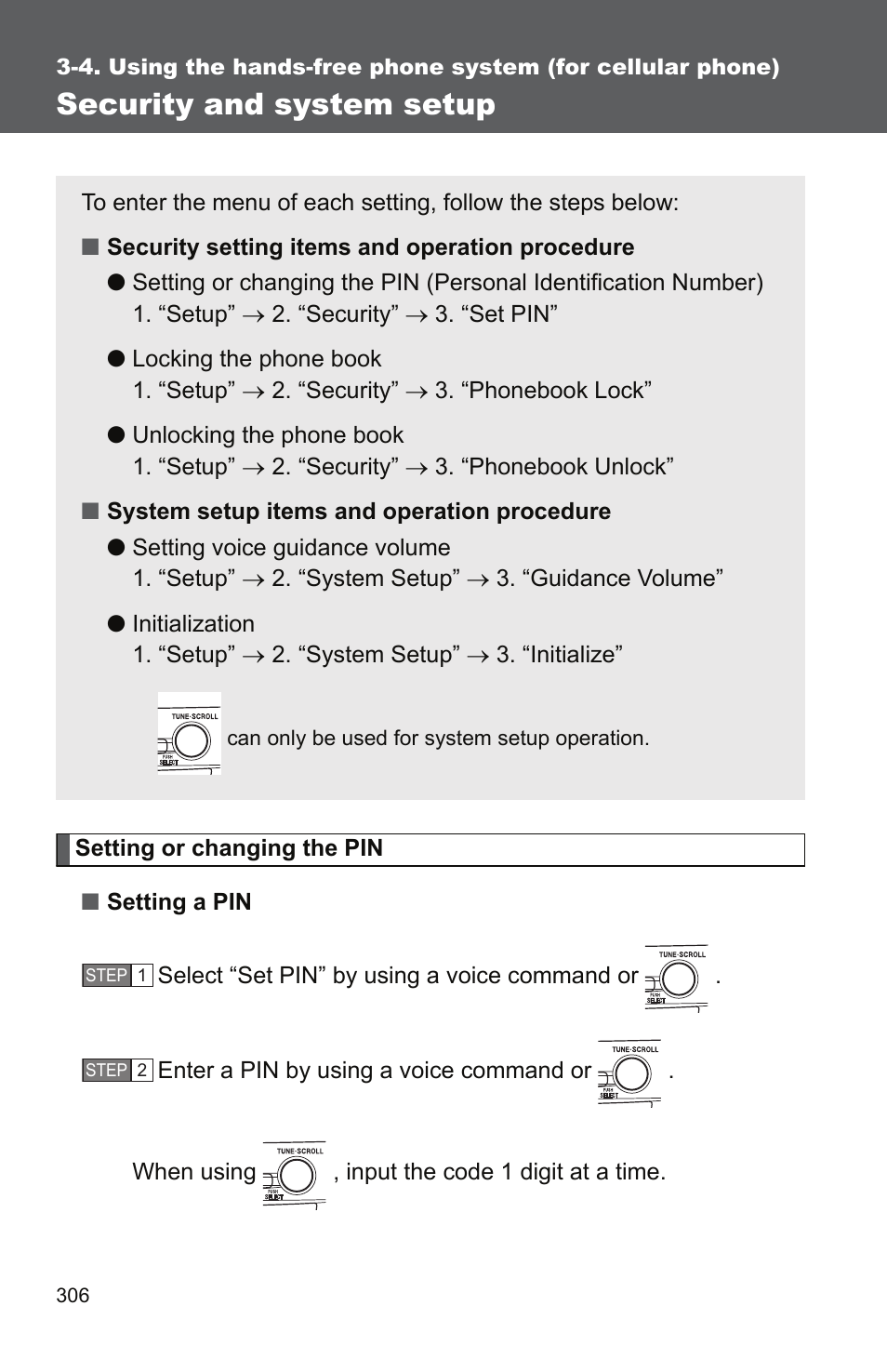 P. 306, Security and system setup | TOYOTA 2011 Camry User Manual | Page 331 / 573