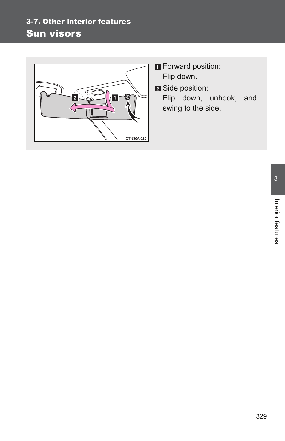 7. other interior features, Sun visors | TOYOTA 2011 Camry User Manual | Page 354 / 573