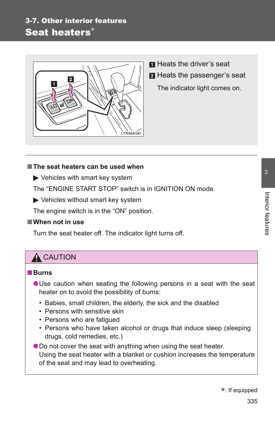 Seat heaters | TOYOTA 2011 Camry User Manual | Page 360 / 573