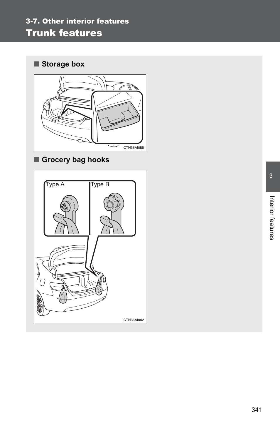 Trunk features | TOYOTA 2011 Camry User Manual | Page 366 / 573