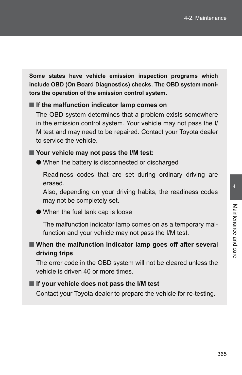 Emission inspection and maintenance (i/m) programs | TOYOTA 2011 Camry User Manual | Page 389 / 573