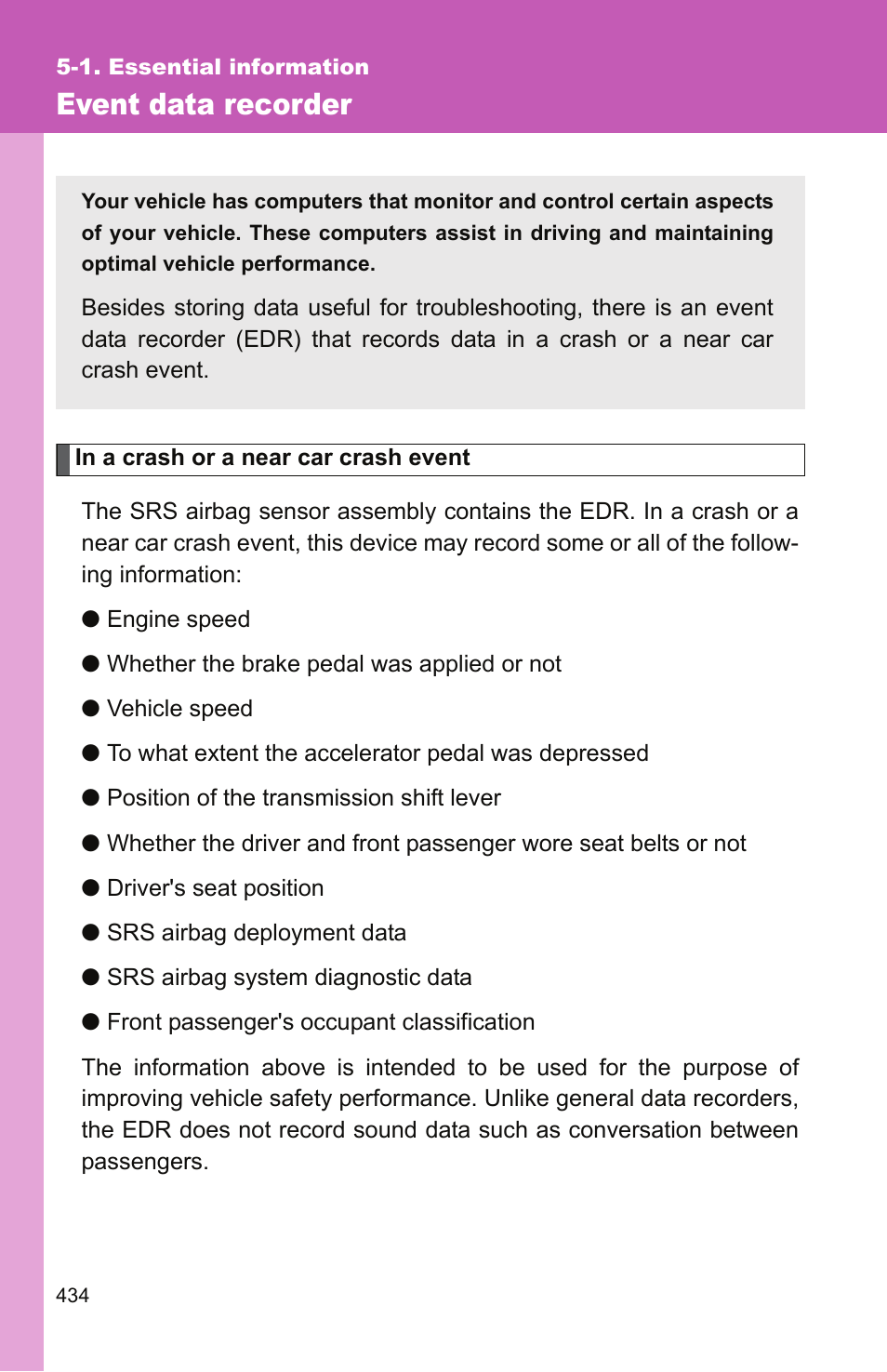 Event data recorder | TOYOTA 2011 Camry User Manual | Page 458 / 573