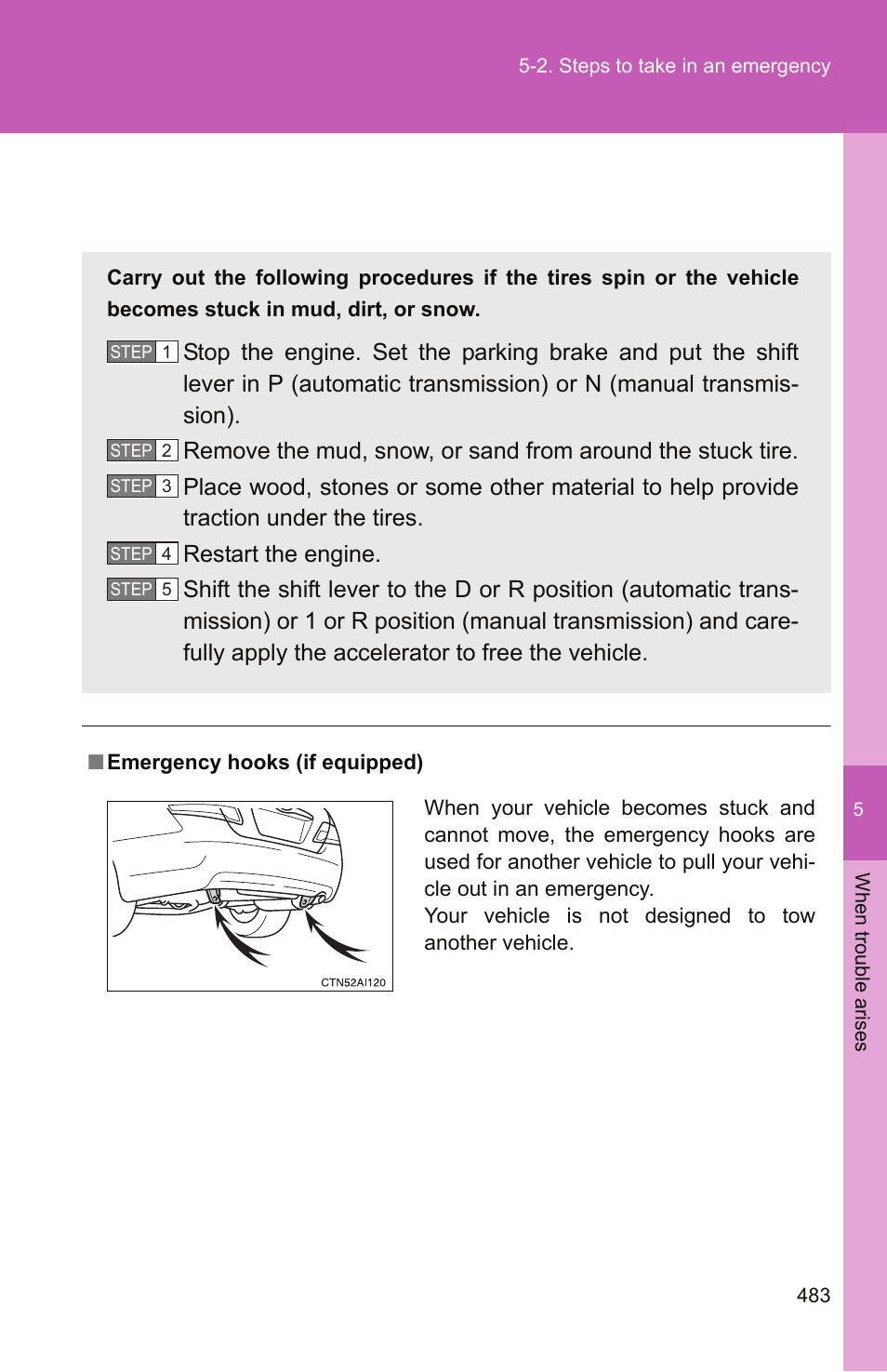 If the vehicle becomes stuck | TOYOTA 2011 Camry User Manual | Page 507 / 573