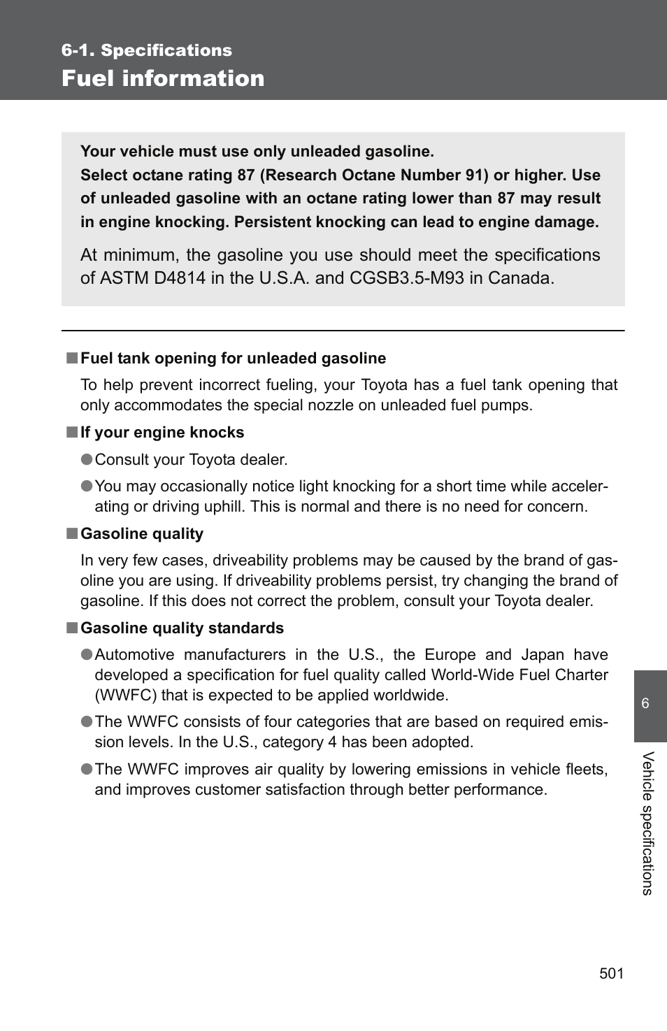 Fuel information | TOYOTA 2011 Camry User Manual | Page 525 / 573