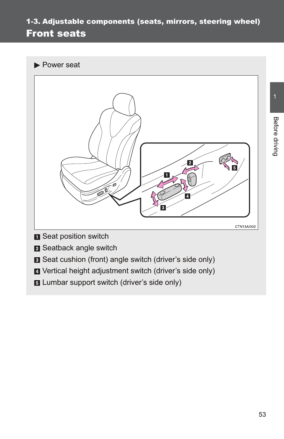 Front seats | TOYOTA 2011 Camry User Manual | Page 81 / 573