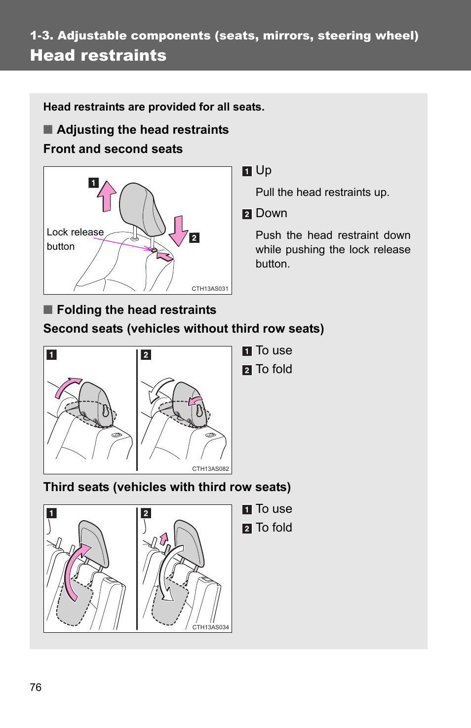 Head restraints | TOYOTA 2011 4Runner User Manual | Page 101 / 697